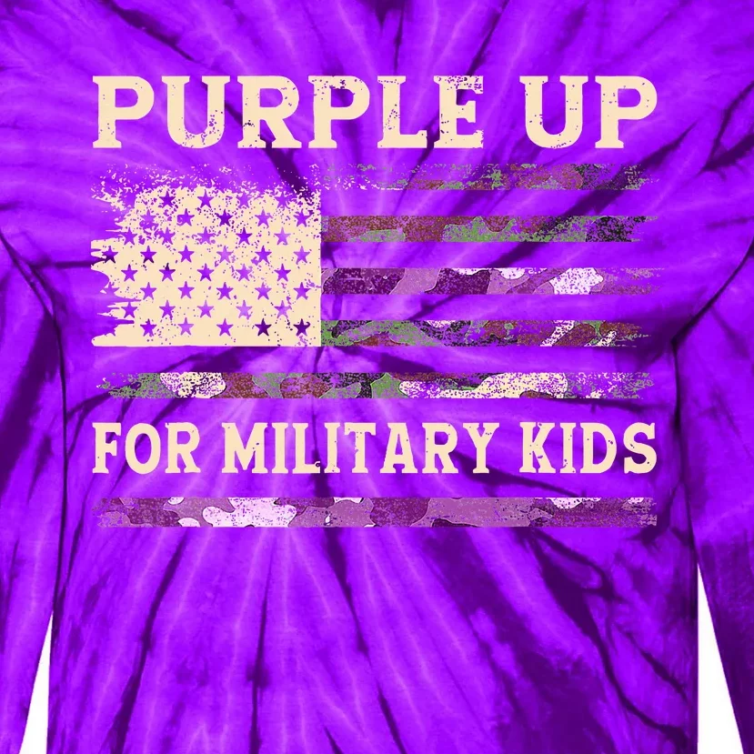 Purple Up For Military Child Month Usa Flag Tie-Dye Long Sleeve Shirt