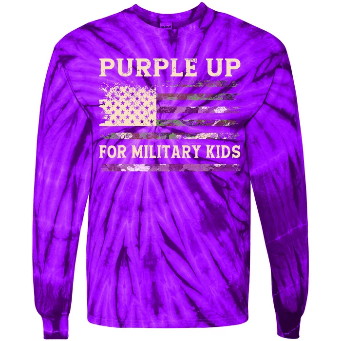 Purple Up For Military Child Month Usa Flag Tie-Dye Long Sleeve Shirt