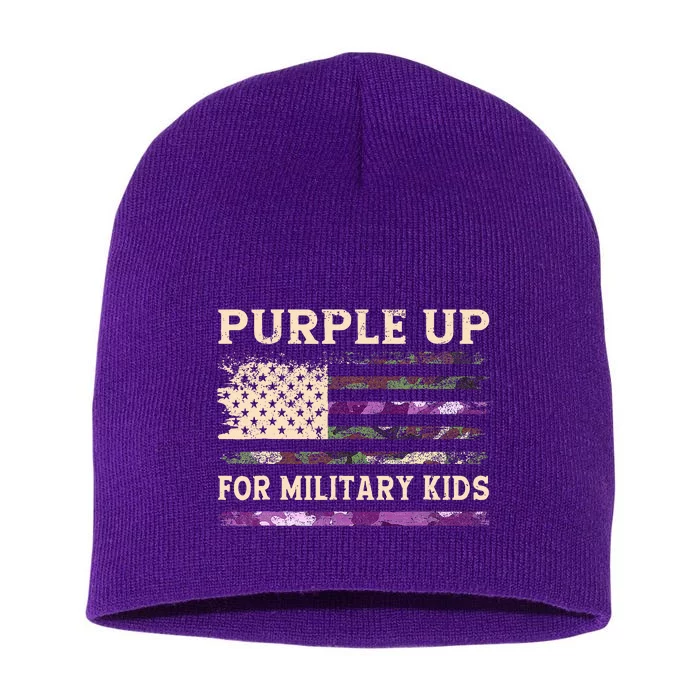 Purple Up For Military Child Month Usa Flag Short Acrylic Beanie