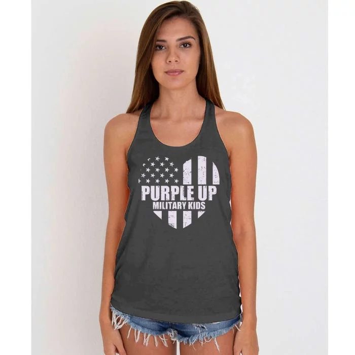 Purple Up For Military Children USA Flag Heart Women's Knotted Racerback Tank