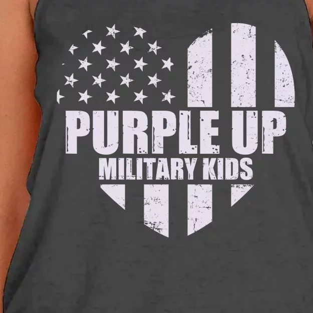 Purple Up For Military Children USA Flag Heart Women's Knotted Racerback Tank