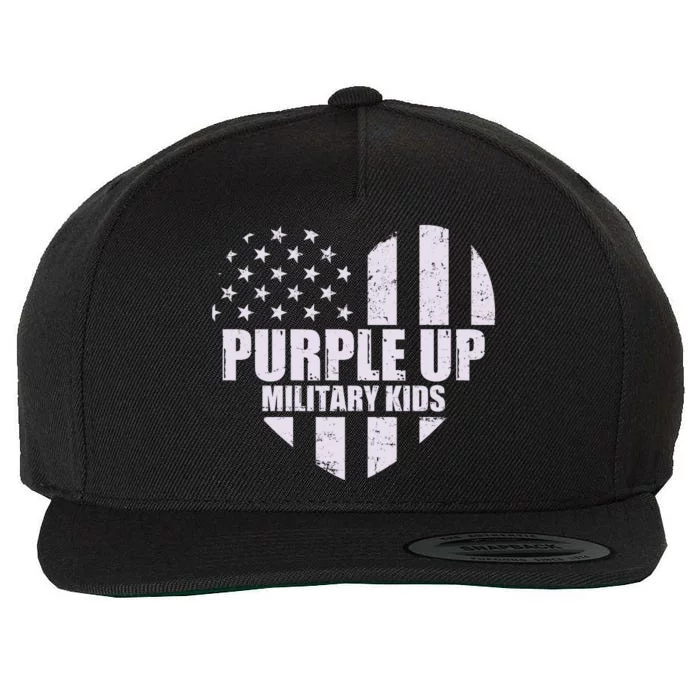 Purple Up For Military Children USA Flag Heart Wool Snapback Cap