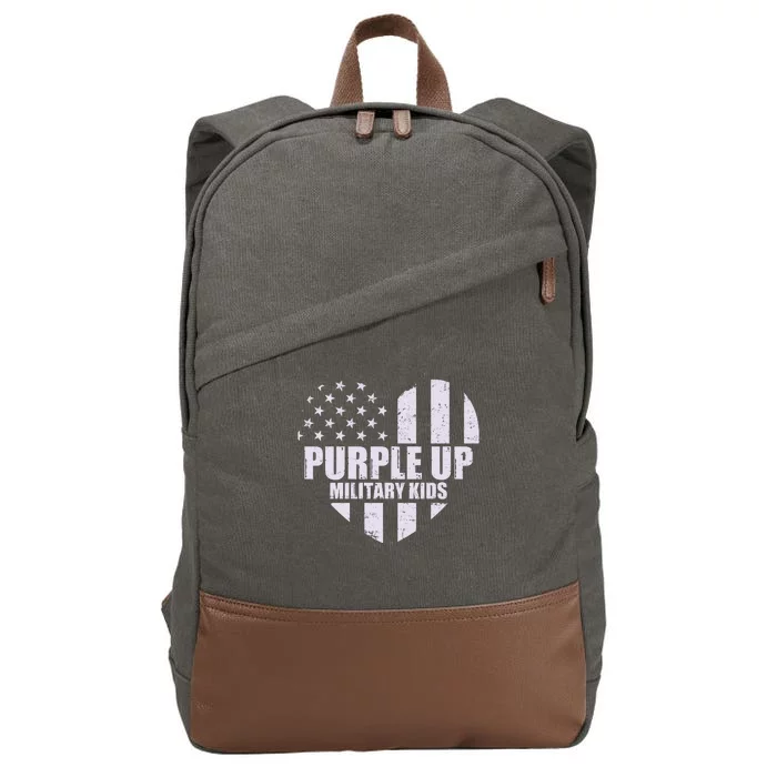 Purple Up For Military Children USA Flag Heart Cotton Canvas Backpack