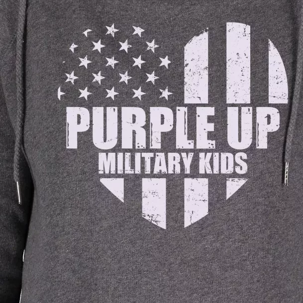 Purple Up For Military Children USA Flag Heart Womens Funnel Neck Pullover Hood