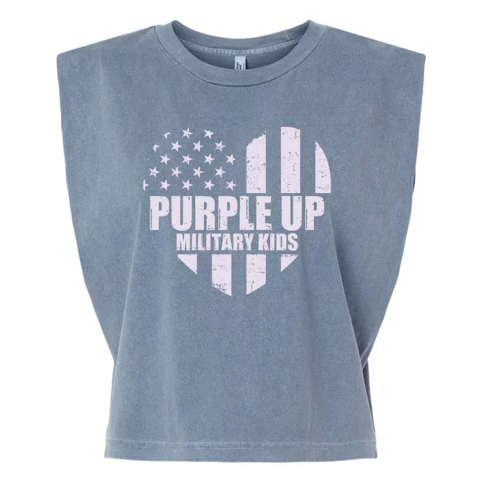 Purple Up For Military Children USA Flag Heart Garment-Dyed Women's Muscle Tee