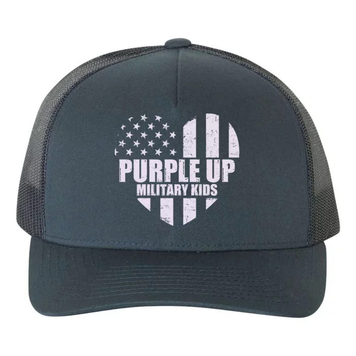 Purple Up For Military Children USA Flag Heart Yupoong Adult 5-Panel Trucker Hat