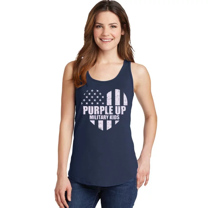 Purple Up For Military Children USA Flag Heart Ladies Essential Tank