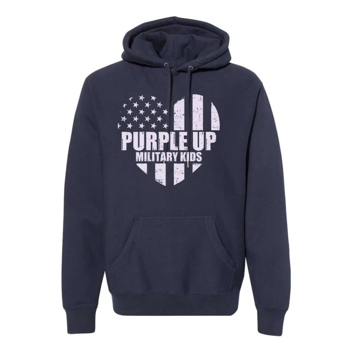 Purple Up For Military Children USA Flag Heart Premium Hoodie