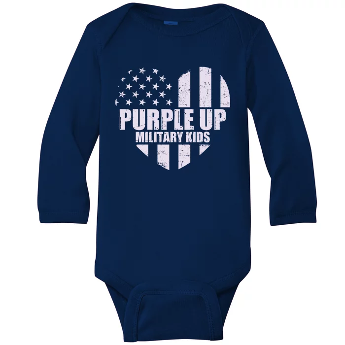 Purple Up For Military Children USA Flag Heart Baby Long Sleeve Bodysuit