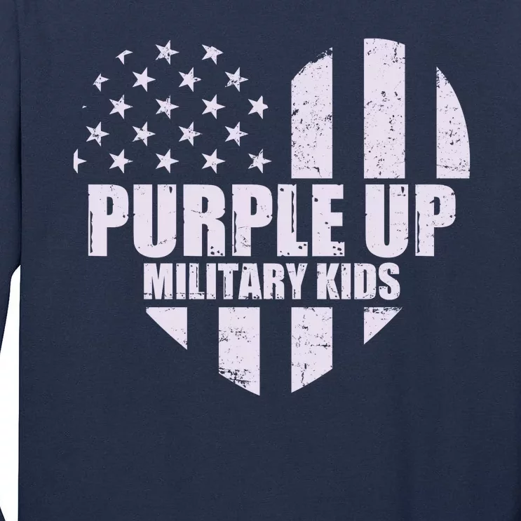 Purple Up For Military Children USA Flag Heart Tall Long Sleeve T-Shirt