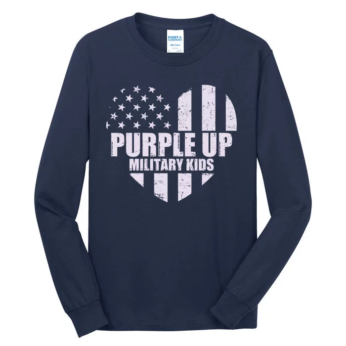 Purple Up For Military Children USA Flag Heart Tall Long Sleeve T-Shirt