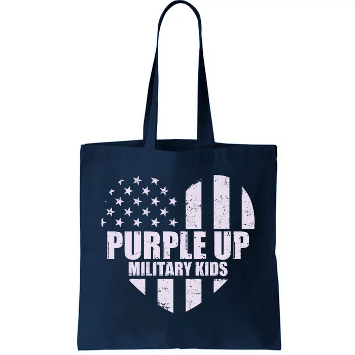 Purple Up For Military Children USA Flag Heart Tote Bag