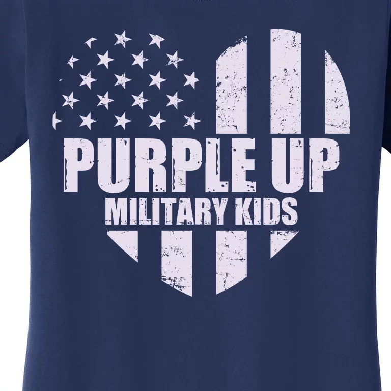 Purple Up For Military Children USA Flag Heart Women's T-Shirt