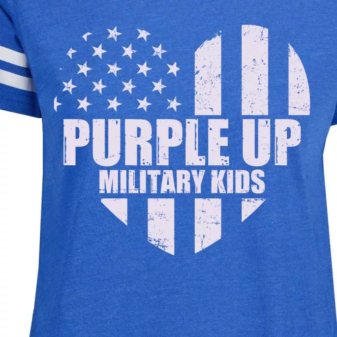 Purple Up For Military Children USA Flag Heart Enza Ladies Jersey Football T-Shirt