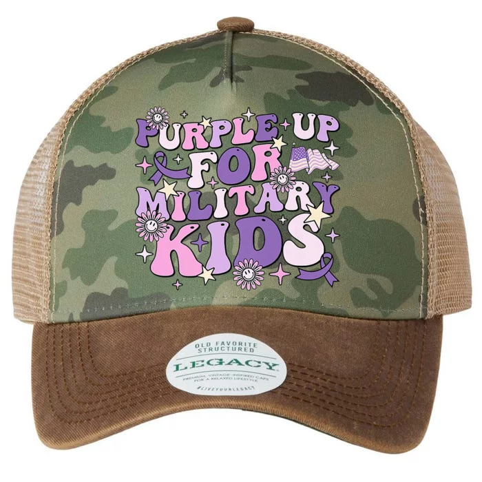 Purple Up For Military Cute Groovy Military Child Month Legacy Tie Dye Trucker Hat