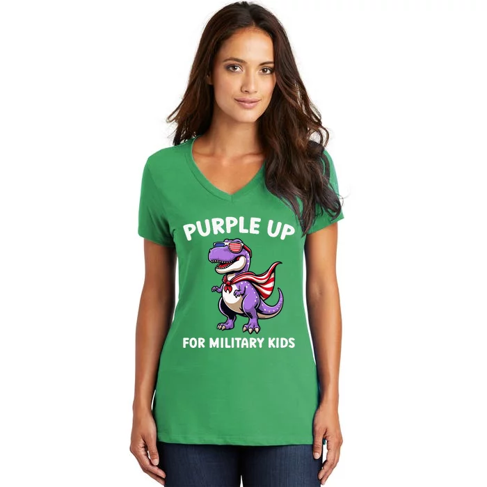 Purple Up For Military Month Of Military Child Trex Women's V-Neck T-Shirt