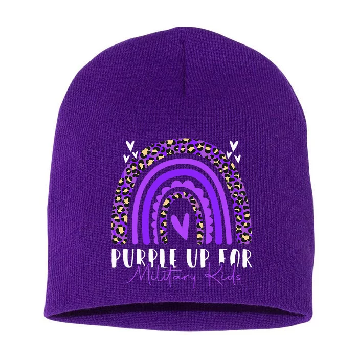 Purple Up For Military Military Child Month Rainbow Short Acrylic Beanie