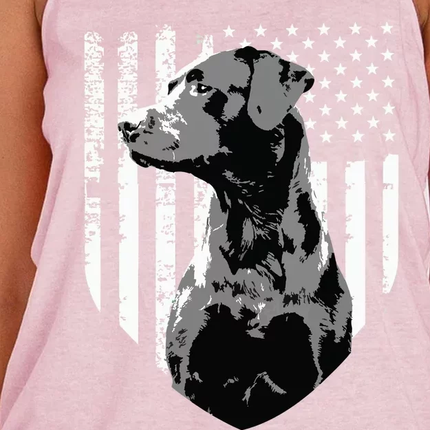 Patriotic USA Flag Black Labrador Gift For Lab Owners Women's Knotted Racerback Tank