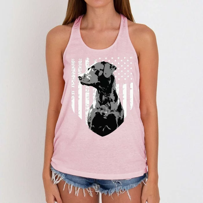 Patriotic USA Flag Black Labrador Gift For Lab Owners Women's Knotted Racerback Tank