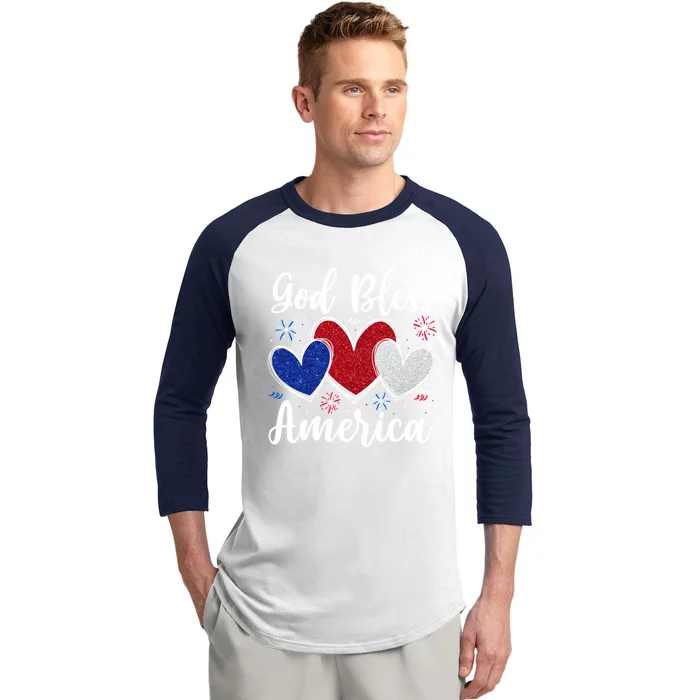 Patriotic Usa Flag Hearts For Christians God Bless America Gift Baseball Sleeve Shirt