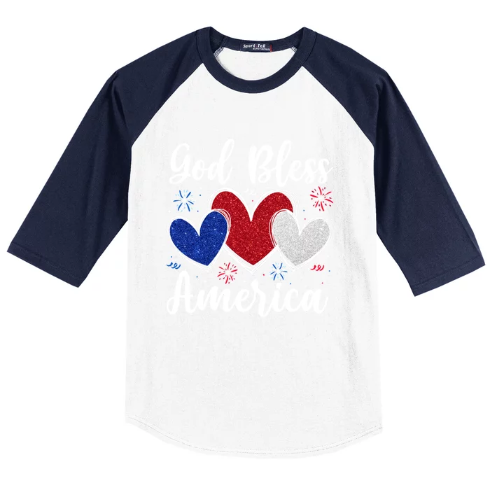 Patriotic Usa Flag Hearts For Christians God Bless America Gift Baseball Sleeve Shirt