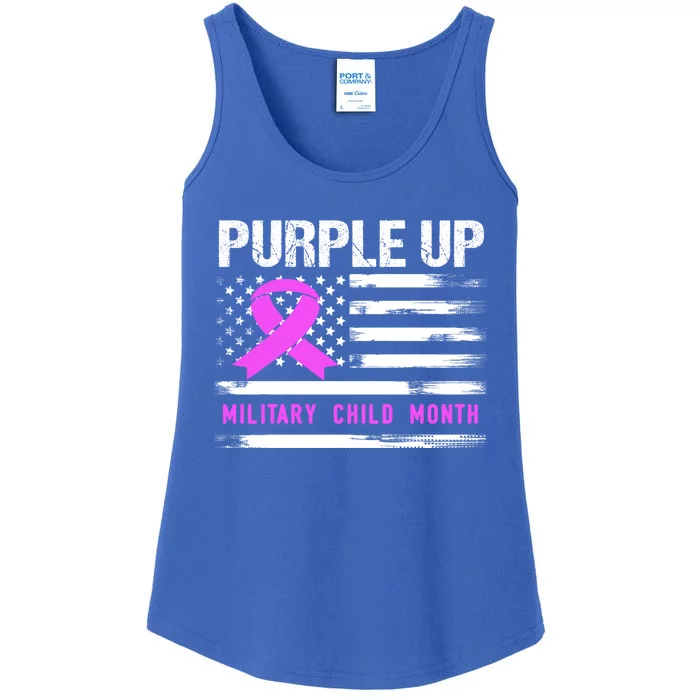 Purple Up For Military Awareness Month Us Flag Gift Ladies Essential Tank