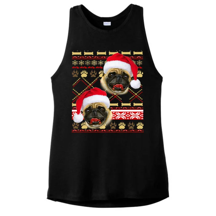 Pug Ugly Christmas Sweater Ladies Tri-Blend Wicking Tank