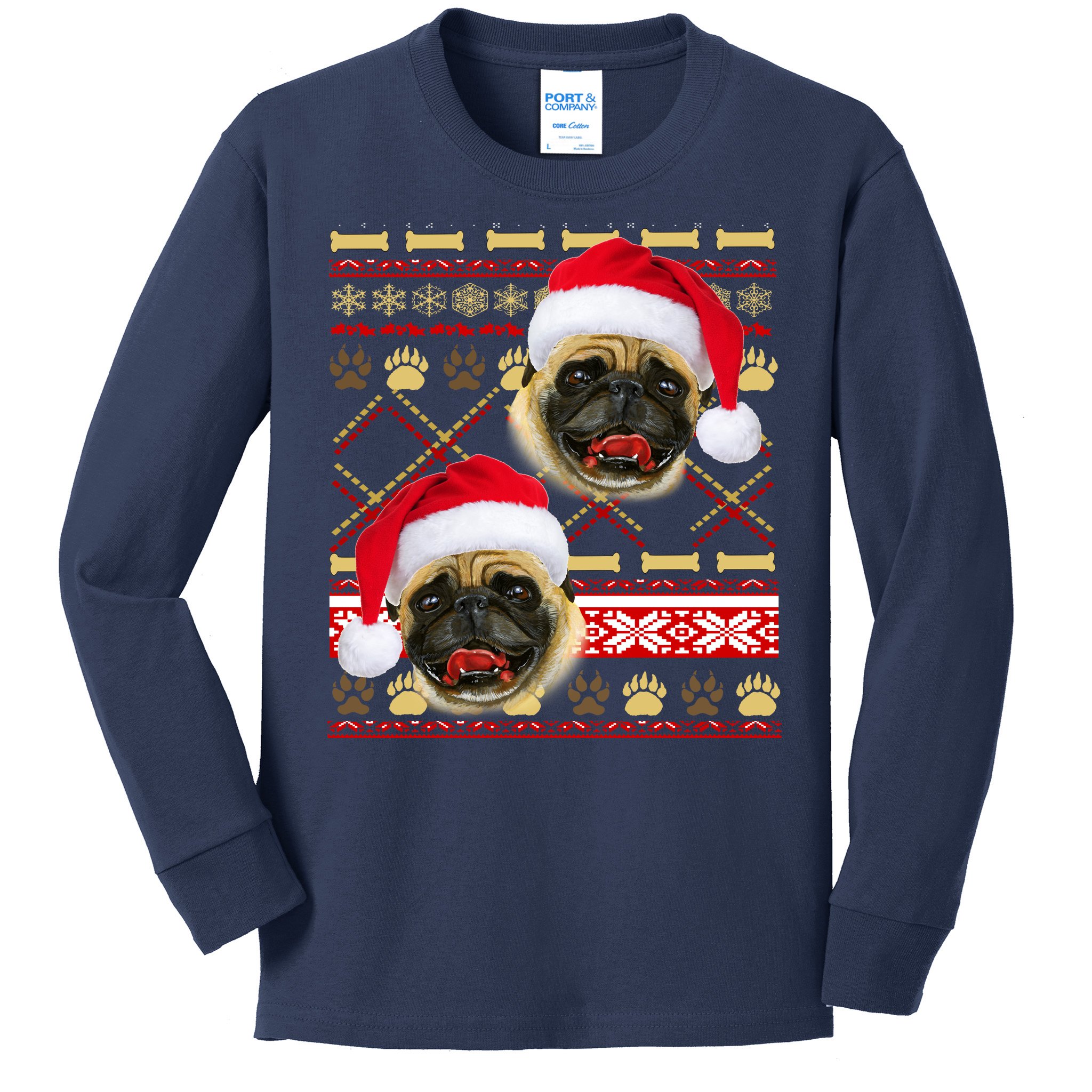 Pug Ugly Christmas Sweater Kids Long Shirt TeeShirtPalace