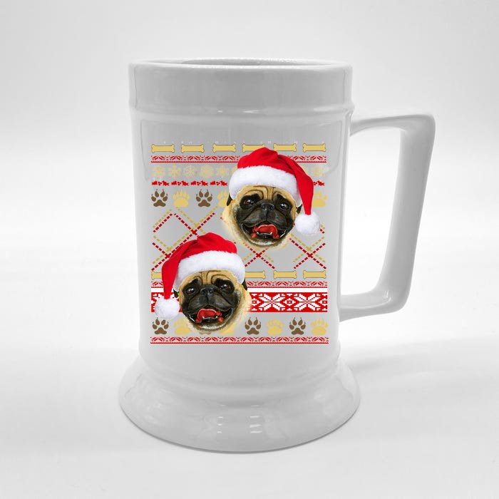 Pug Ugly Christmas Sweater Front & Back Beer Stein