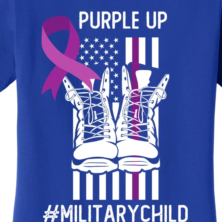 Purple Up Gift Usa Flag Ribbon Military Month Gift Awareness Gift Women's T-Shirt