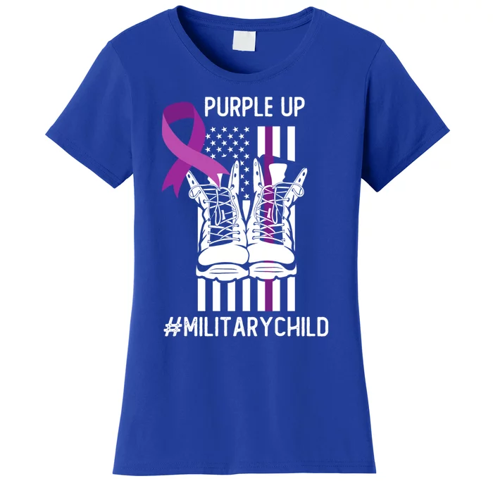 Purple Up Gift Usa Flag Ribbon Military Month Gift Awareness Gift Women's T-Shirt