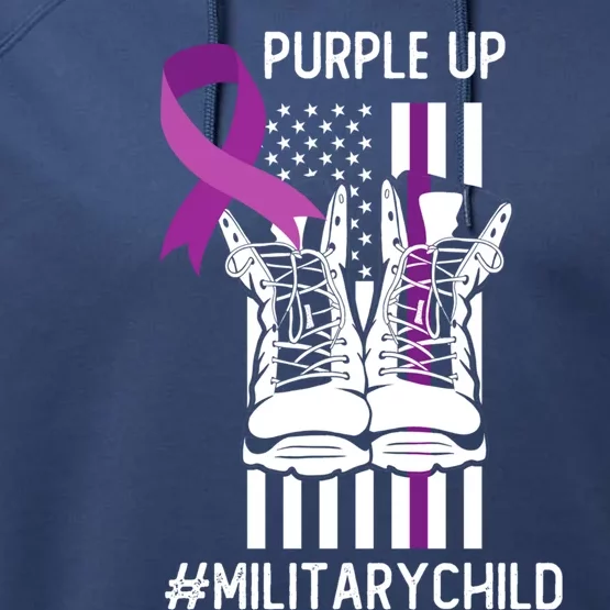 Purple Up Gift Usa Flag Ribbon Military Month Gift Awareness Gift Performance Fleece Hoodie