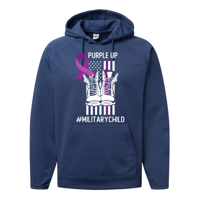 Purple Up Gift Usa Flag Ribbon Military Month Gift Awareness Gift Performance Fleece Hoodie