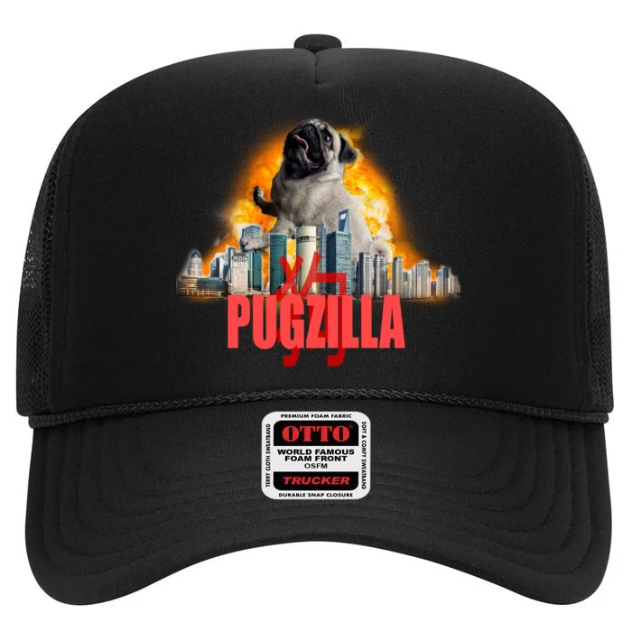 Pugzilla Funny Pug High Crown Mesh Trucker Hat