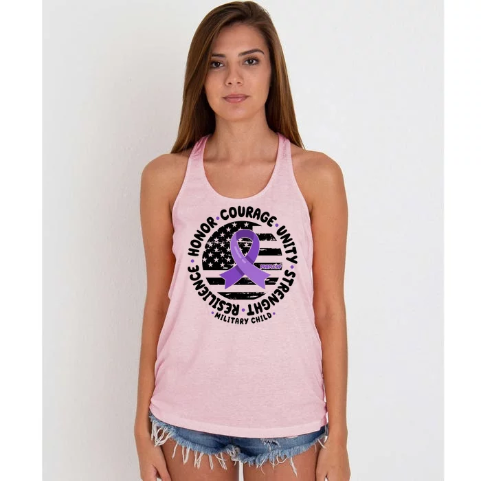 Purple Up Honor Unity Military Quote Ribbon Usa Women's Knotted Racerback Tank