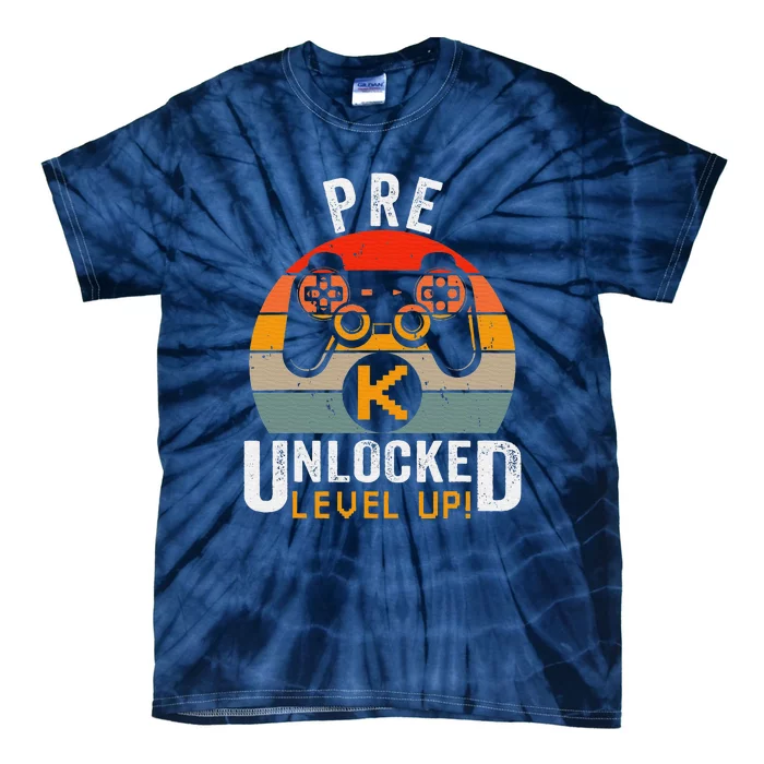 PreK Unlocked Level Up Gamer Retro Vintage Video Game Tie-Dye T-Shirt