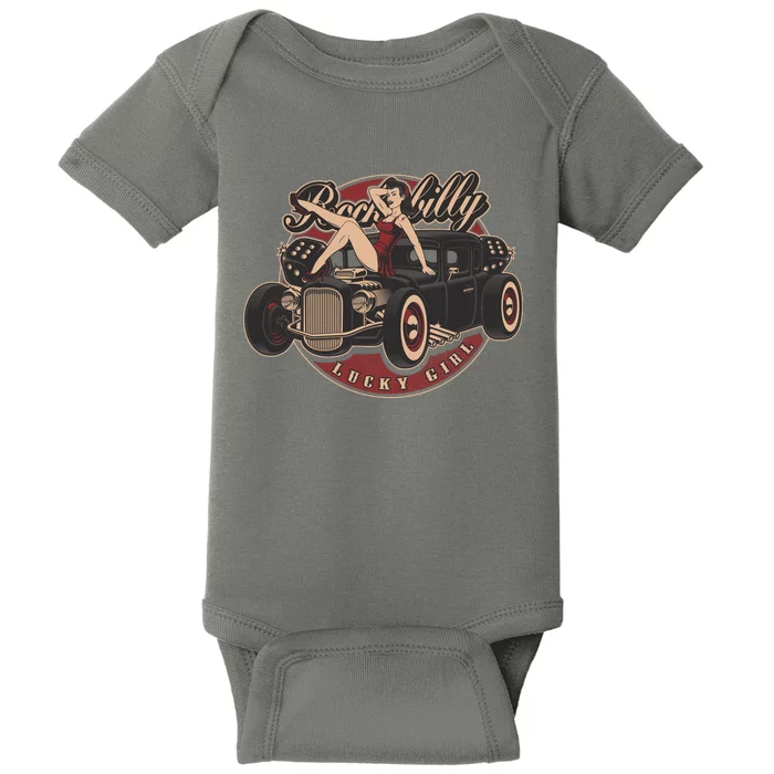 Pin Up Lucky Girl Classic Hot Rod Rockabilly Baby Bodysuit