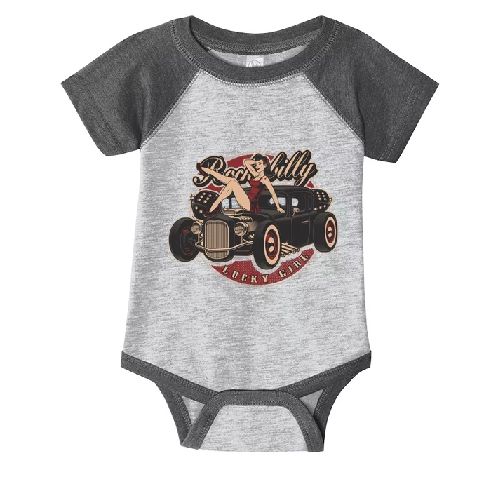 Pin Up Lucky Girl Classic Hot Rod Rockabilly Infant Baby Jersey Bodysuit