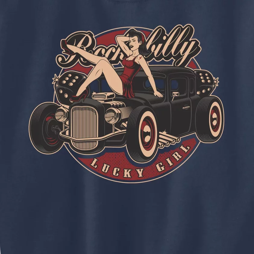 Pin Up Lucky Girl Classic Hot Rod Rockabilly Kids Sweatshirt