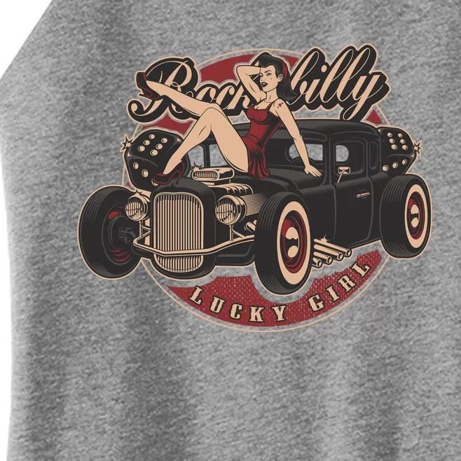 Pin Up Lucky Girl Classic Hot Rod Rockabilly Women’s Perfect Tri Rocker Tank