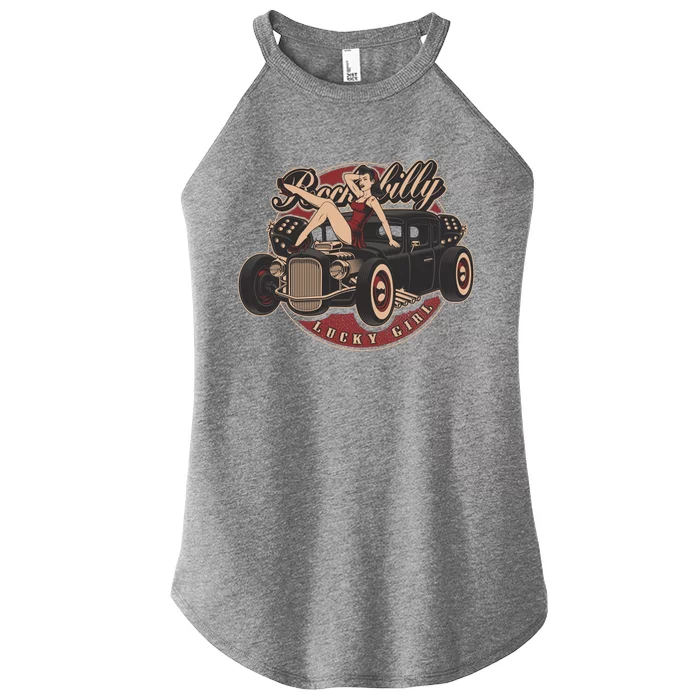 Pin Up Lucky Girl Classic Hot Rod Rockabilly Women’s Perfect Tri Rocker Tank