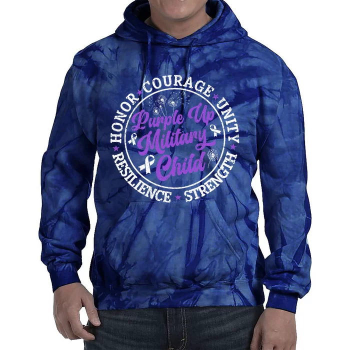 Purple Up Military Child 2024 Honor Courage Unity Dandelion Tie Dye Hoodie