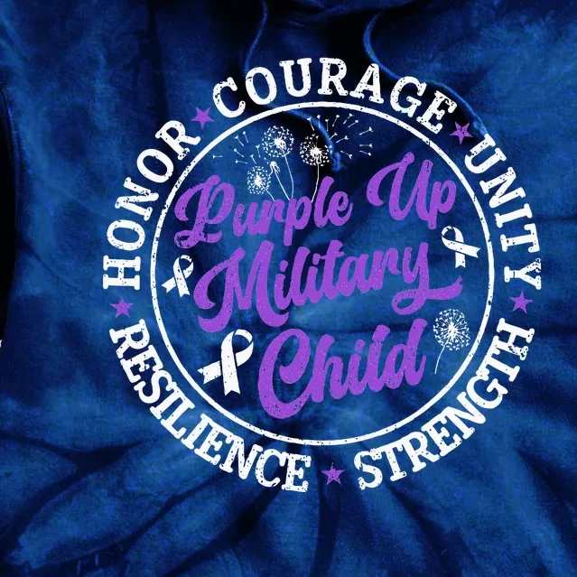 Purple Up Military Child 2024 Honor Courage Unity Dandelion Tie Dye Hoodie