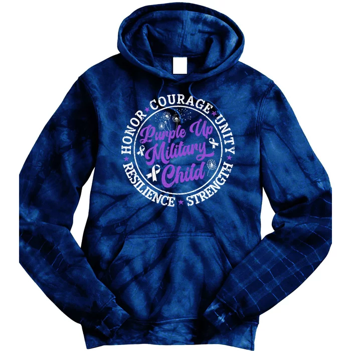 Purple Up Military Child 2024 Honor Courage Unity Dandelion Tie Dye Hoodie