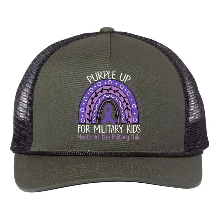 Purple Up Military Child Month Rainbow Ribbon Purple Gifts Retro Rope Trucker Hat Cap