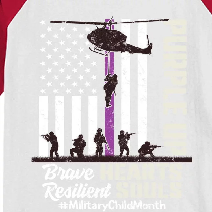 Purple Up Military Month Awareness Helicopter Gift Kids Colorblock Raglan Jersey