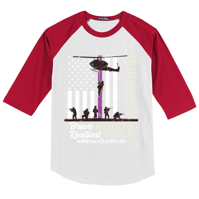 Purple Up Military Month Awareness Helicopter Gift Kids Colorblock Raglan Jersey