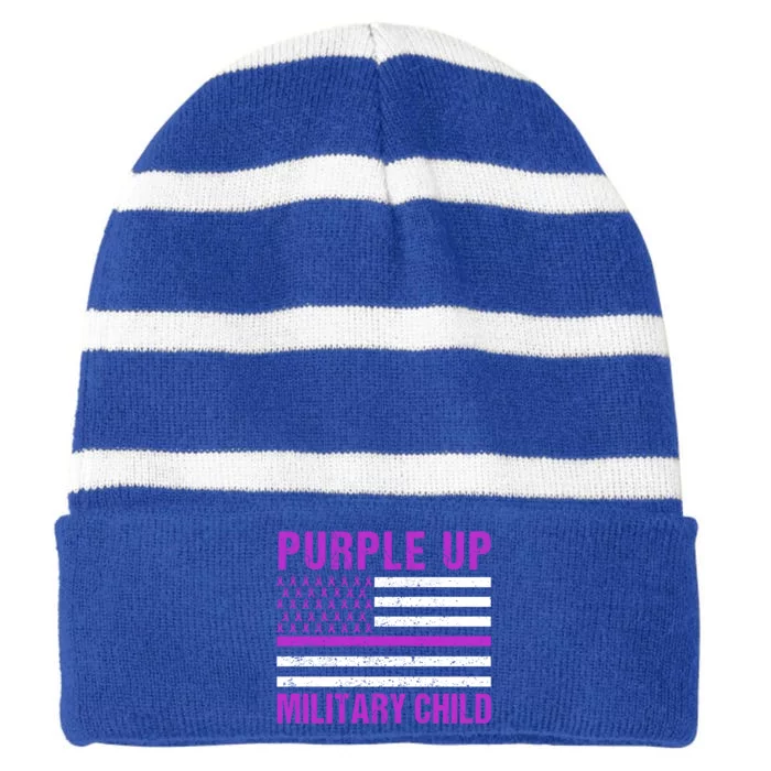 Purple Up Month Of Military Appreciation Military Funny Gift Striped Beanie with Solid Band