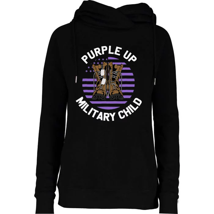 Purple Up Military Child Boots US Flag Month of Military Womens Funnel Neck Pullover Hood