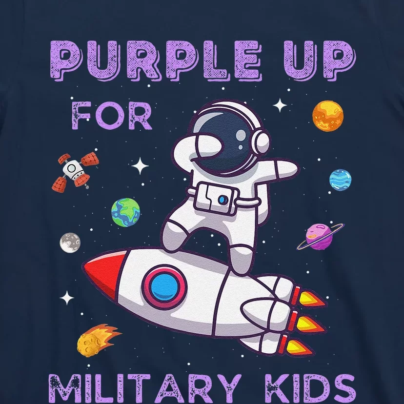 Purple Up Military Ki.Ds Military Child Month Astronaut Funny T-Shirt